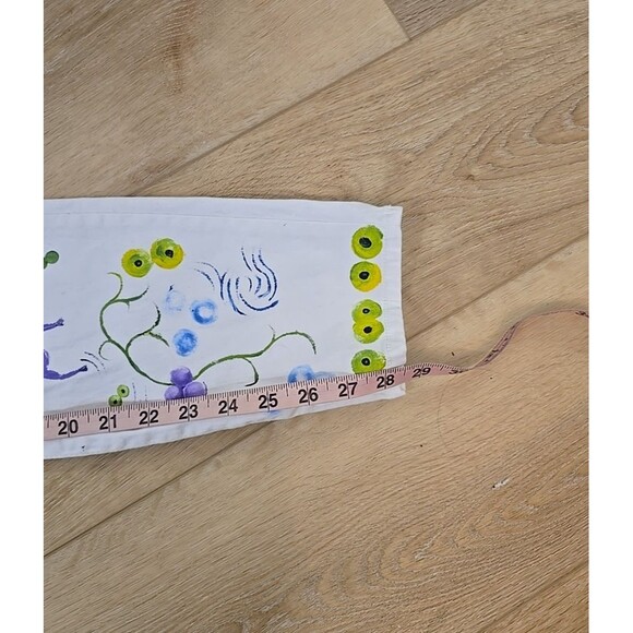 Hand Painted Boho Hippie Cottage Nature Artsy White Jeans Juniors 13 Frogs Bugs - Picture 4 of 7